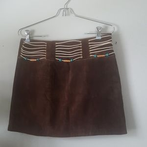 Genuine suede boho mini skirt